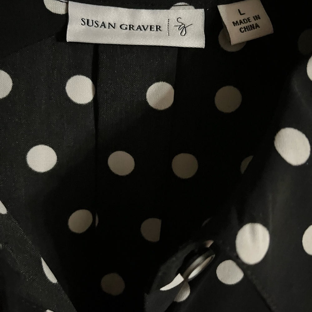 Susan Graver Black and White Polka Dot Top - Picture 5 of 6